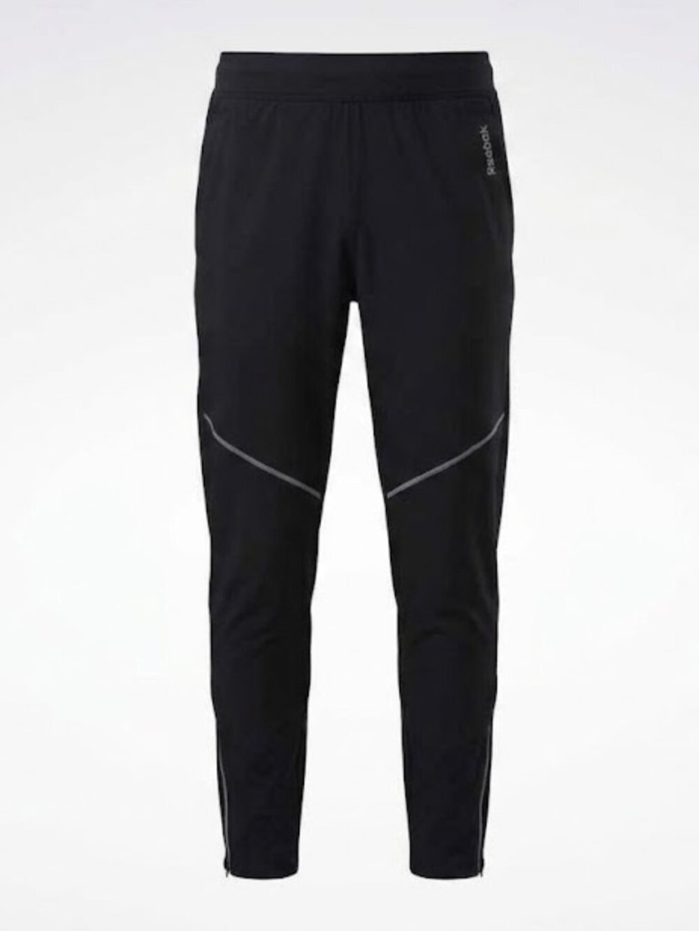 Reebok Black Athletic Track Pants Reflective Chevron Zip Ankle Size Large
